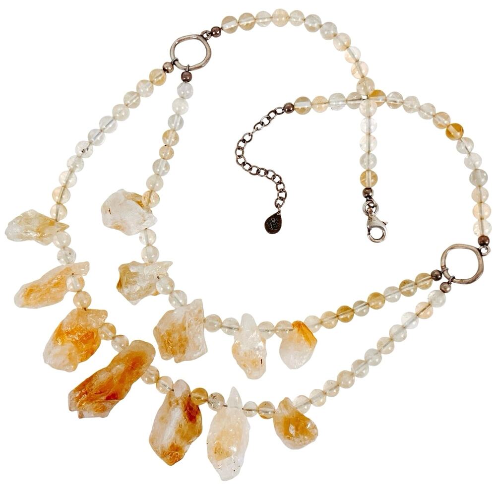 VTG Signed Barse Topaz Gemstone Necklace Sterling Silver Double Strand Chunky